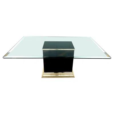 Pre-owned Pierre Cardin Black Lacquer & Brass Pedestal Dining Room/ Conference Table, 1989