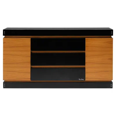 Pre-owned Pierre Cardin Black Lacquer And Teak Drawer Cabinet, Postmodern Credenza, 1970's