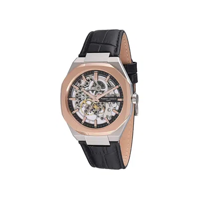 Pierre Cardin Black Leather Dress Watch In Gold