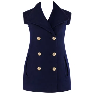 Pre-owned Pierre Cardin C.1960's Navy Blue Extended Shoulder Double Breasted Vest Jacket