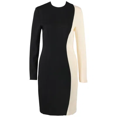 Pre-owned Pierre Cardin C.1980's Black & Ivory Color-block Wool Long Sleeve Shift Dress In White