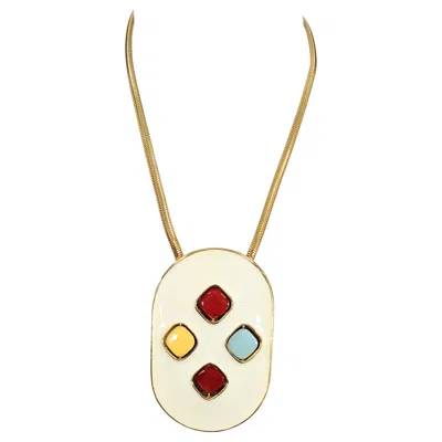 Pre-owned Pierre Cardin Colored "gem" Transformation Pendant In White
