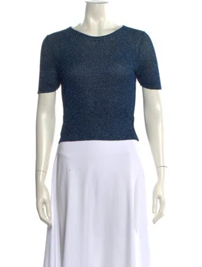 Pre-owned Pierre Cardin Crew Neck Short Sleeve Crop Top In Blue