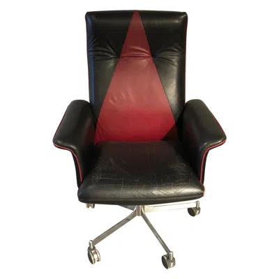 Pre-owned Pierre Cardin Desk Chair In Leather And Metal In Black
