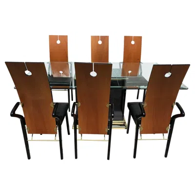 Pre-owned Pierre Cardin Dining Room Set, 6 Keyhole Back Arm Chairs #26406 & Pedestal Table In Brown