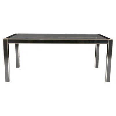 Pre-owned Pierre Cardin Dining Table For Roche Bobois In Black Lacquer With Brass & Mother Of Pearl 1980