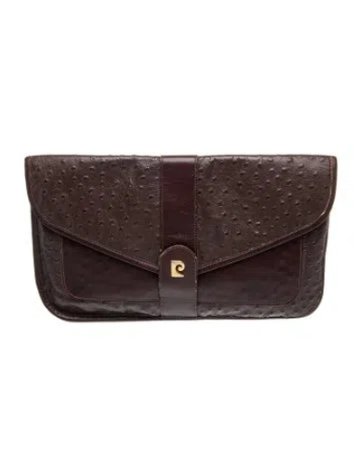 Pre-owned Pierre Cardin Embossed Leather Envelope In Brown