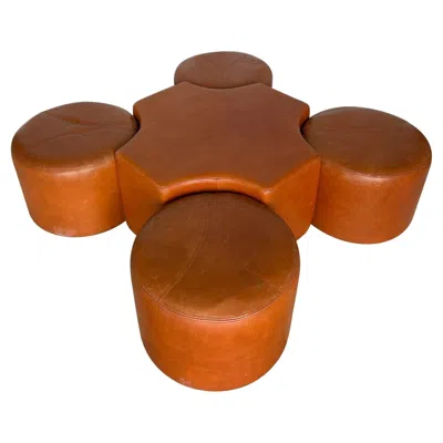 Pre-owned Pierre Cardin Fabulous 5 Piece Leather Ottoman Set Attributed To  In Brown