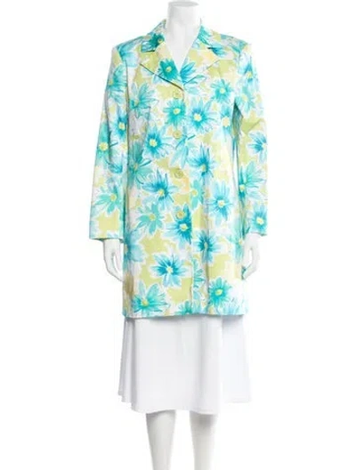 Pre-owned Pierre Cardin Floral Print Coat In Green
