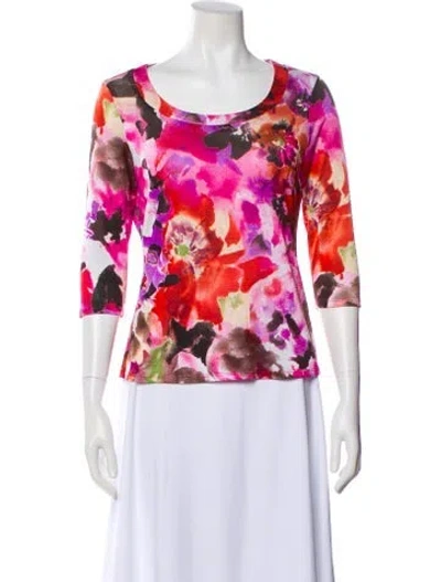 Pre-owned Pierre Cardin Floral Print Scoop Neck Top In Multi