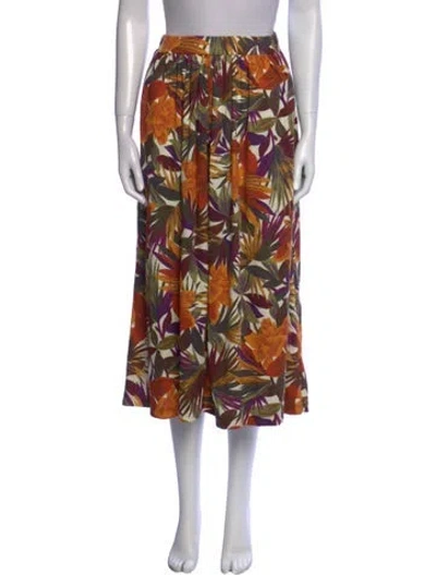 Pre-owned Pierre Cardin Floral Print Wide Leg Pants In Orange