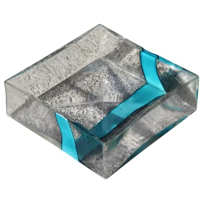 Pre-owned Pierre Cardin For Venini 1970 Square Transparent Murano Bowl Light Blue Glass