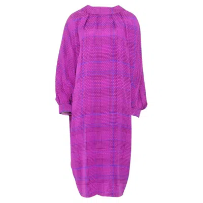 Pre-owned Pierre Cardin Fuchsia Plaid "ovoid" Dress - Fall/winter 1983-1984 In Purple