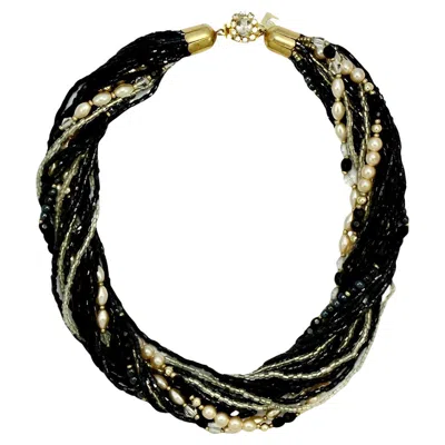 Pre-owned Pierre Cardin Gold Tone And Glass Bead Necklace With A Rhinestone Clasp 1980s In Multi