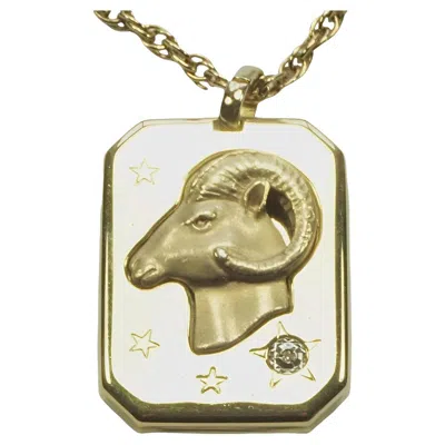 Pre-owned Pierre Cardin Gold Tone Aries Zodiac Pendant Necklace Set With A Diamond In Multi