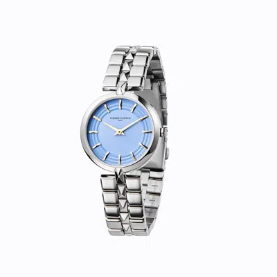 Pierre Cardin Gray Stainless Steel Dress Watch In Blue