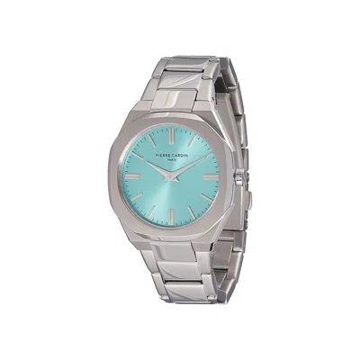 Pierre Cardin Gray Stainless Steel Dress Watch In Blue