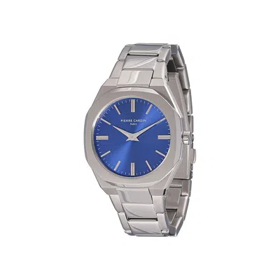 Pierre Cardin Gray Stainless Steel Dress Watch In Blue