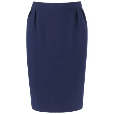 Pre-owned Pierre Cardin Haute Couture C.1990's Navy Blue Wool Pencil Skirt