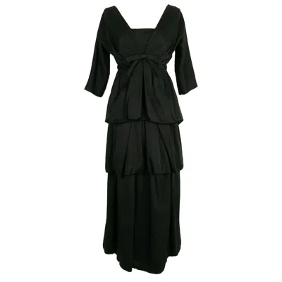 Pre-owned Pierre Cardin Haute Couture Long Silk Dress, Size 36fr In Black
