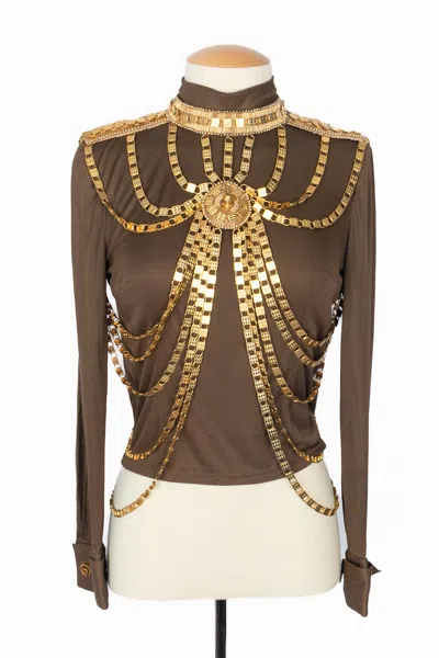 Pre-owned Pierre Cardin Jersey Top 1960-1970 In Brown