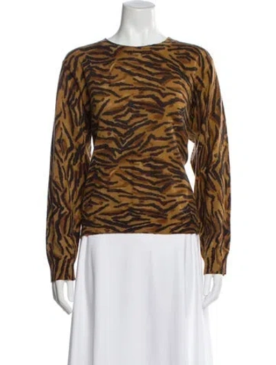 Pre-owned Pierre Cardin Lambswool Animal Print Sweater In Brown