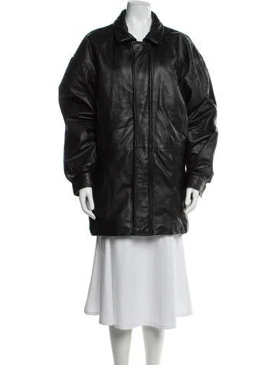 Pre-owned Pierre Cardin Leather Faux Fur Coat In Black