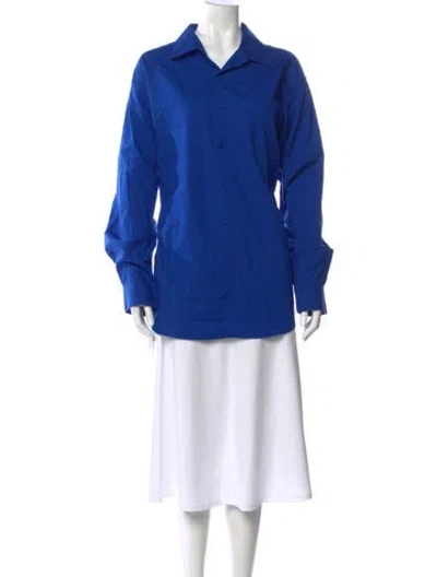 Pre-owned Pierre Cardin Long Sleeve Button-up Top In Blue