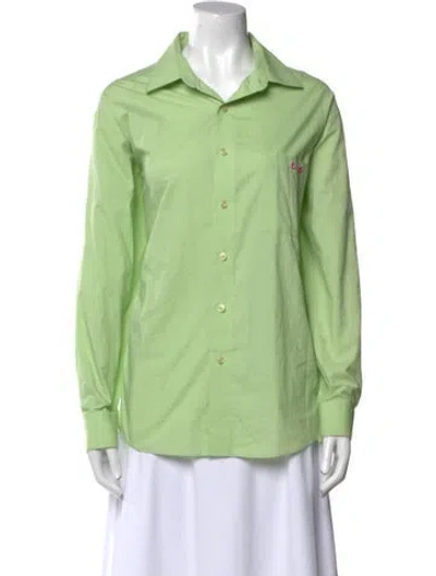 Pre-owned Pierre Cardin Long Sleeve Button-up Top In Green