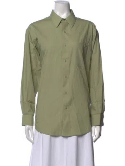 Pre-owned Pierre Cardin Long Sleeve Button-up Top In Green