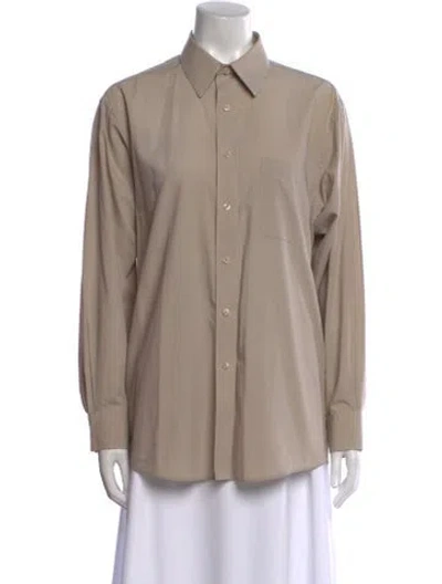 Pre-owned Pierre Cardin Long Sleeve Button-up Top In Neutral