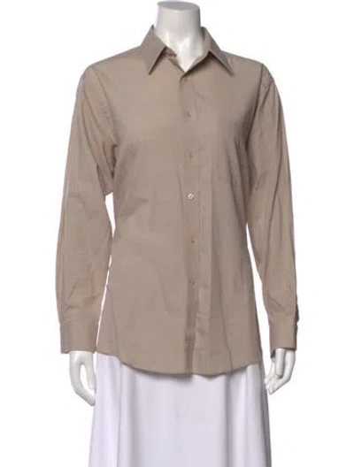 Pre-owned Pierre Cardin Long Sleeve Button-up Top In Neutrals