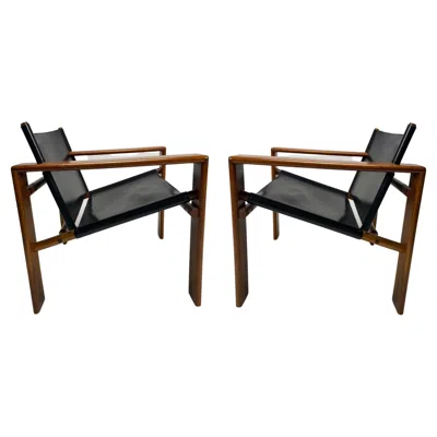 Pre-owned Pierre Cardin Mid Century Armchairs By Tarcisio Colzani, Wood & Leather, Italy, 1960s In Brown