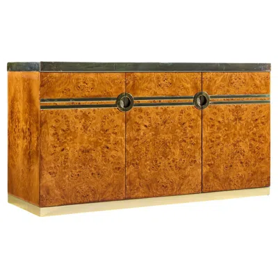 Pre-owned Pierre Cardin Mid Century Burlwood And Brass Credenza In Brown