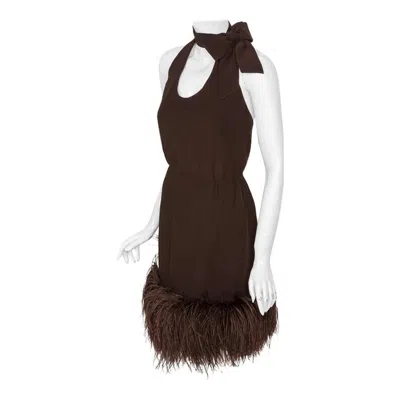 Pre-owned Pierre Cardin Mid-1960's Haute Couture Silk Cocktail Dress W/feather Trim In Black