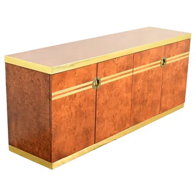 Pre-owned Pierre Cardin Mid-century Modern Burl Wood And Brass Sideboard Credenza, 1970s In Brown