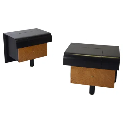 Pre-owned Pierre Cardin Mid-century Modern  Night Stands, Walnut & Black Lacquer