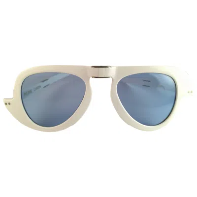 Pre-owned Pierre Cardin New Vintage  White Foldable Blue Lens 1960's Sunglasses