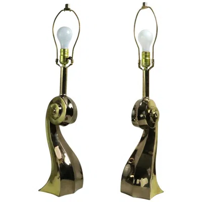 Pre-owned Pierre Cardin Pair Of Brass Lamps In The Style Of  In Black