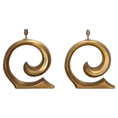 Pre-owned Pierre Cardin Pair Of Mid-century French  Logo Table Lamps In Brown