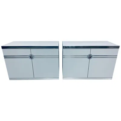 Pre-owned Pierre Cardin Pair Of  White And Chrome Nightstands Or Dressers For Dillingham
