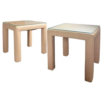 Pre-owned Pierre Cardin Pair Of Vintage Leather Parsons Side Tables, Vintage Design, Usa In Brown