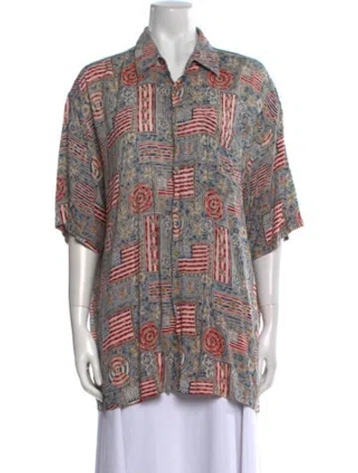 Pre-owned Pierre Cardin Paisley Print Short Sleeve Button-up Top In Multi