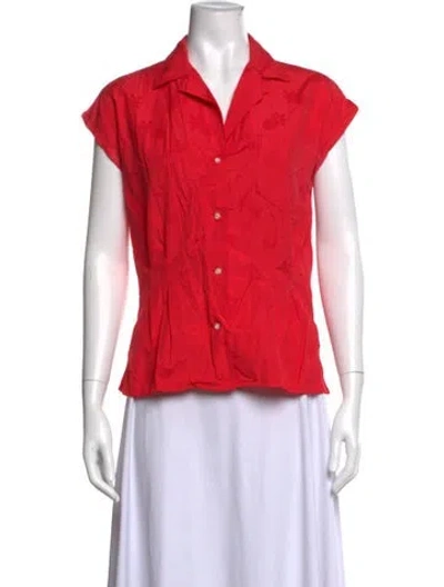 Pre-owned Pierre Cardin Patterned Short Sleeve Blouse In Red