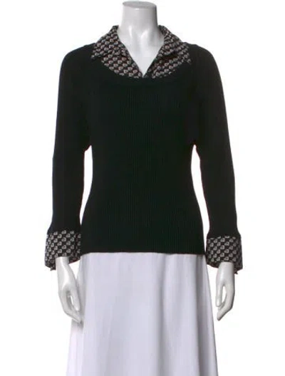 Pre-owned Pierre Cardin Patterned V-neck Sweater In Black