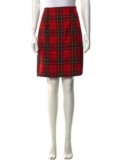 Pre-owned Pierre Cardin Plaid Print Knee-length Skirt In Red