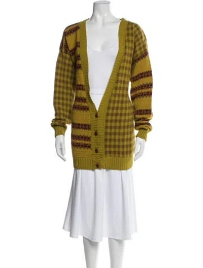 Pre-owned Pierre Cardin Plaid Print V-neck Sweater In Blue/yellow