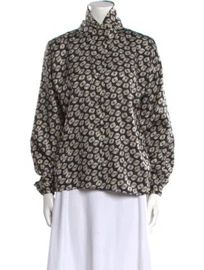 Pre-owned Pierre Cardin Printed Mock Neck Blouse In Black