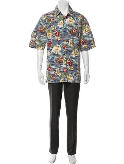 Pre-owned Pierre Cardin Printed Three-quarter Sleeve Shirt In Blue