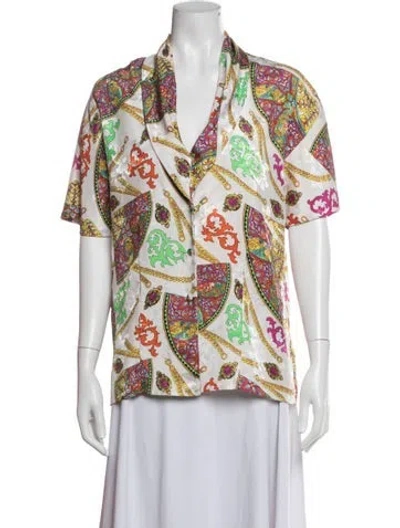 Pre-owned Pierre Cardin Printed V-neck Top In Multicolor
